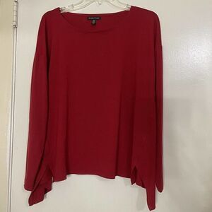 EILEEN FISHER red pullover split hem knit long sleeve top size Small